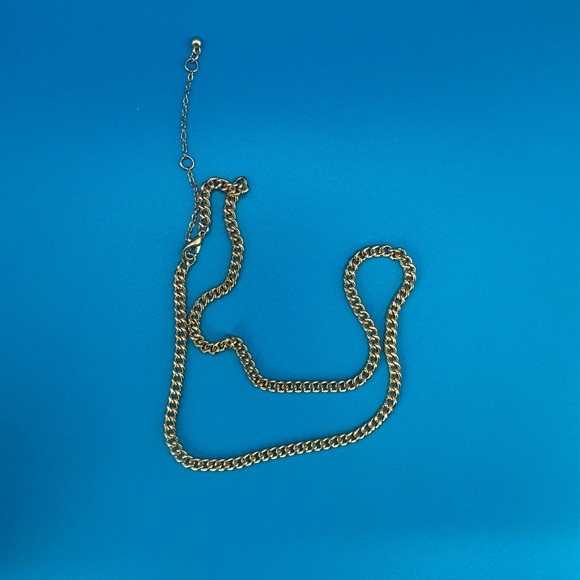 Gold Tone Jewelry Lot Curb Chain Necklace Large Flat Hoop Earrings Enamel Brooch - Picture 6 of 9